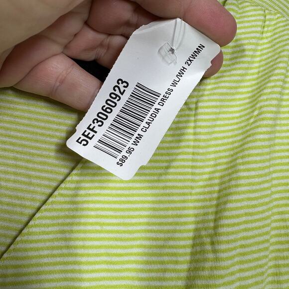 Soft Surroundings Plus 2X Claudia Shift Midi Dress Green Pinstriped Tiered - Picture 7 of 9